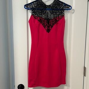 Elegant Pink Dress with Black Lace